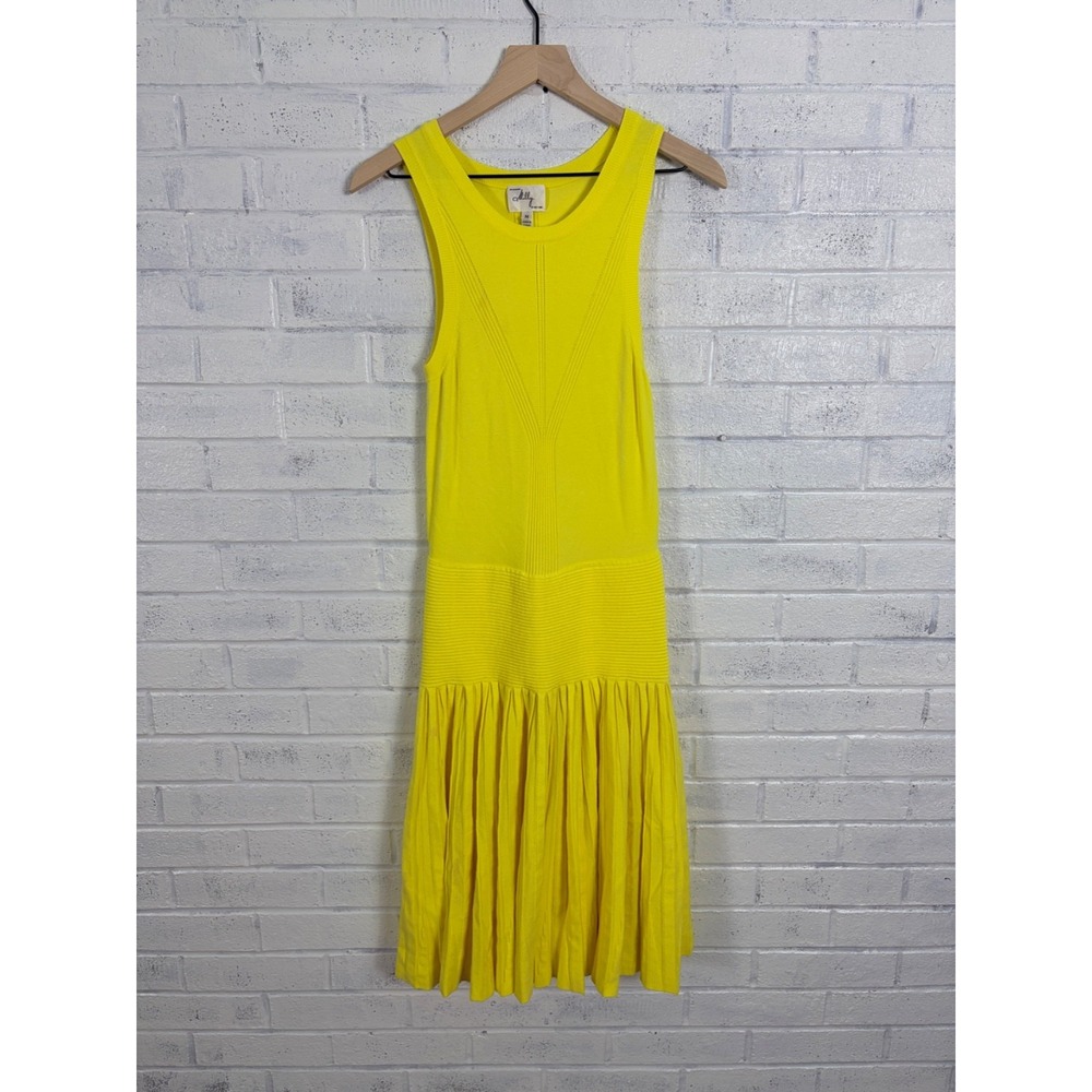 Milly Josephine Knit Midi Dress Womens M Yellow Sleeveless Pleated Hem Stretch